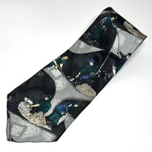 American Sports Fishing Tie Mens OS Black Silver Novelty Fisherman Outdoor Sport
